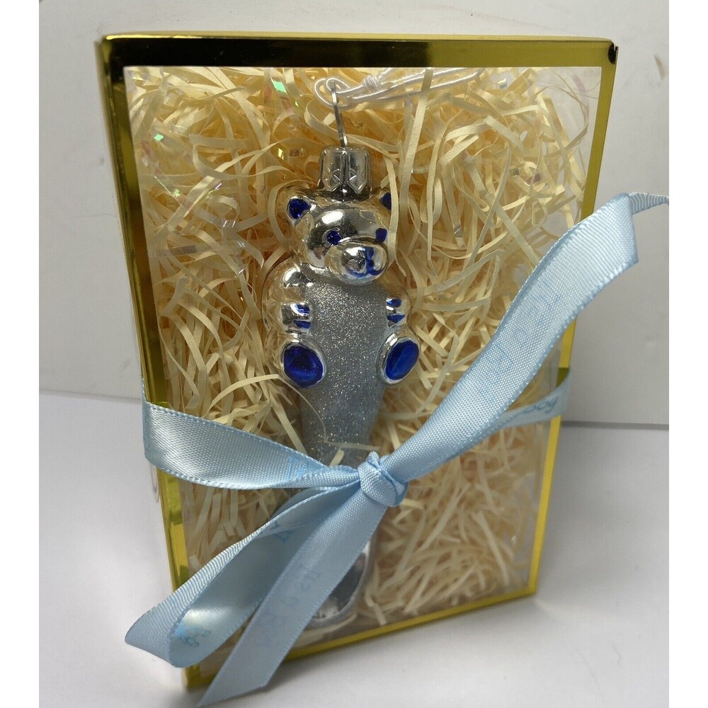 Ornaments to Remember Blue and Silver Baby Spoon Unisex Glass Ornament
